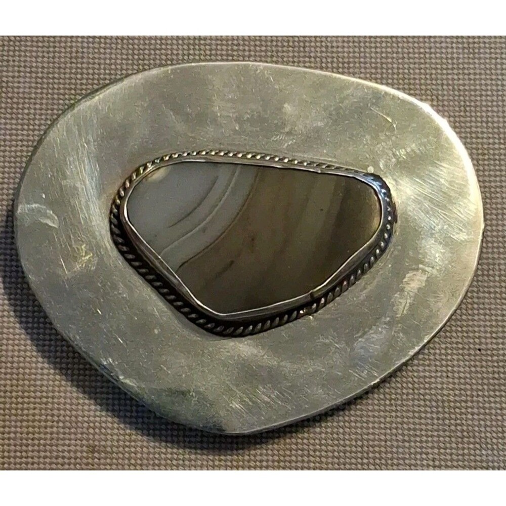 Hand Made & Extremely Unusual Belt Buckle with Polished flat Stone in the center